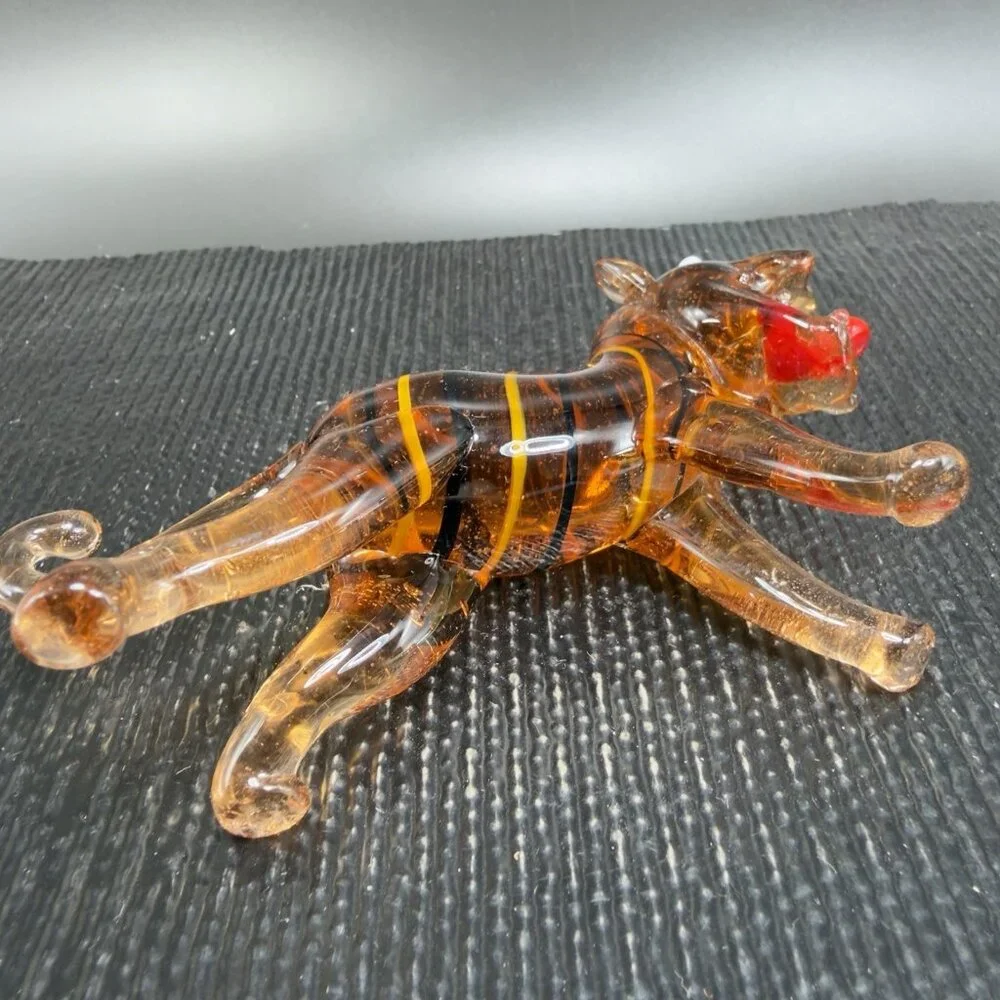 Vintage‎ Czech Republic Hand Made Art Glass Figurine Tiger Lion Hand Blown Glass